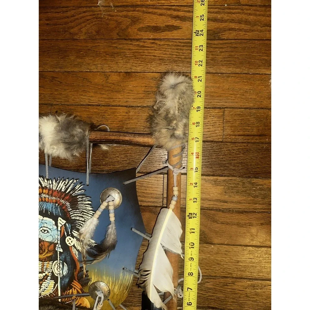 Native American Mandella Shield Hand Painted Saddle Blanket On Leather Log Frame
